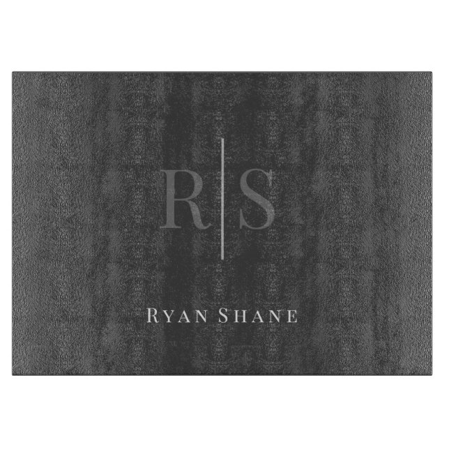 Elegant DIY Grey Monogram & White Name, Dark Grey Cutting Board (Front)