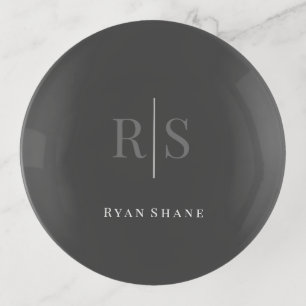 Elegant DIY Grey Monogram & White Name, Dark Grey Trinket Tray