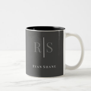Elegant DIY Grey Monogram & White Name, Dark Grey Two-Tone Coffee Mug