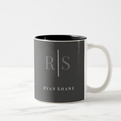 Elegant DIY Grey Monogram  White Name Dark Grey Two_Tone Coffee Mug