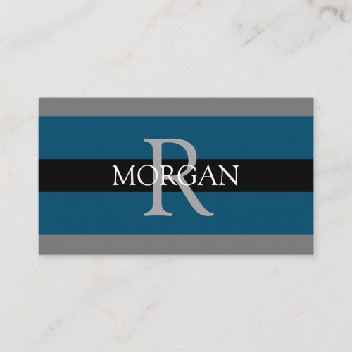 Elegant DIY Monogram Name Blk DkGray Ocean Blue Business Card