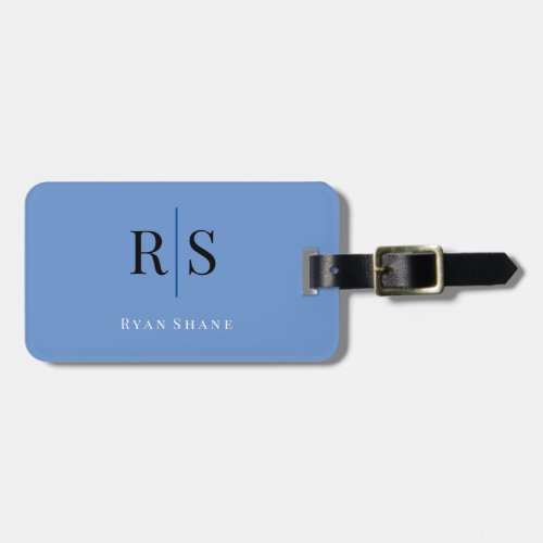 Elegant DIY Monogram Name  Info Blue Black White Luggage Tag