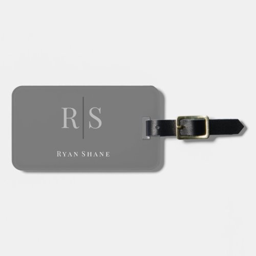 Elegant DIY Monogram Name  Info Grey Black White Luggage Tag