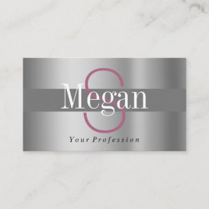 Elegant DIY Monogram Name, Silver Maroon Gray Business Card