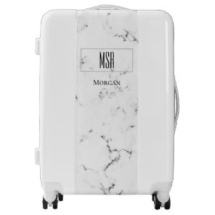 Elegant DIY Monogram & Name, White Marble Luggage