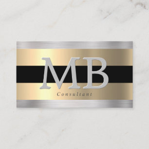 Elegant DIY Monogram, Yel Gold Brushed Steel Black Business Card