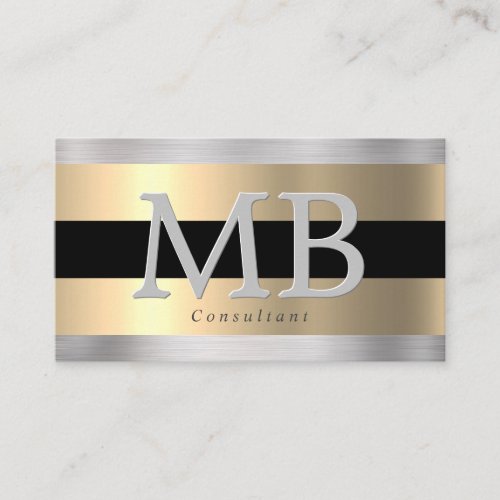 Elegant DIY Monogram Yel Gold Brushed Steel Black Business Card