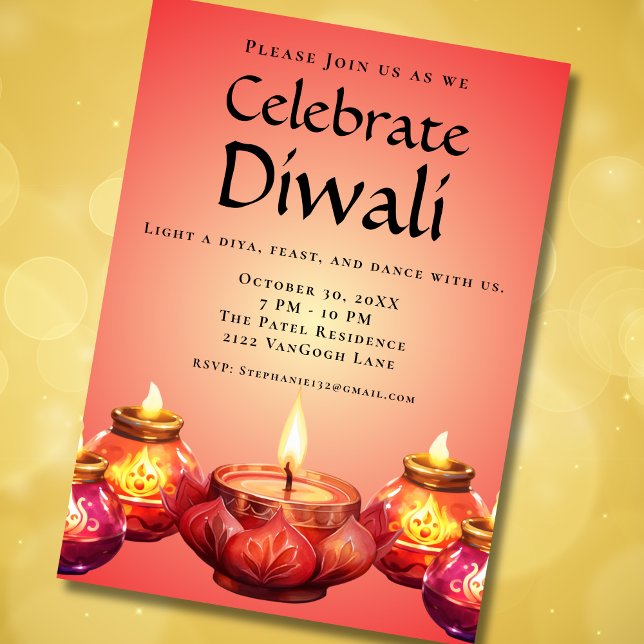 Elegant Diya Diwali Celebration Invitation (Creator Uploaded)