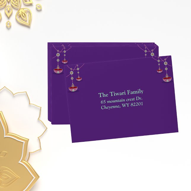 Elegant diyas with purple backgroundcustom diwali envelope (Creator Uploaded)
