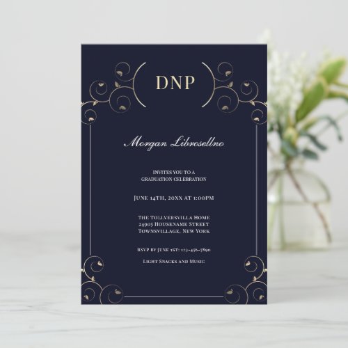 Elegant DNP degree Gold Blue Graduation Party Invitation