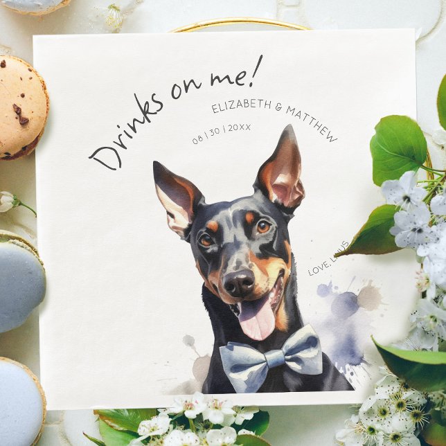 Elegant Doberman Waiter Watercolor Customizable Paper Dinner Napkins (Creator Uploaded)