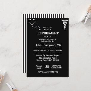 Elegant Doctor Retirement Party Black and White In Invitation