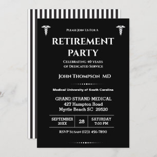 Elegant Doctor Retirement Party Black and White Invitation