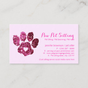 Elegant Dog Cat Grooming Glitter Pet Sitter Paw Business Card