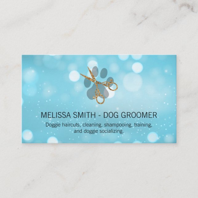 Elegant Dog Groomer | Blue Boke Business Card (Front)
