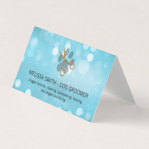 Elegant Dog Groomer Blue Boke Business Card