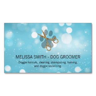 Elegant Dog Groomer Blue Boke Business Card Magnet