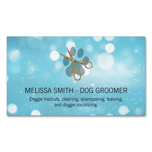 Elegant Dog Groomer | Blue Boke Business Card Magnet (Front)