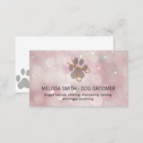 Elegant Dog Groomer  Pink Bokeh Business Card