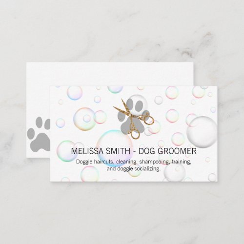 Elegant Dog Groomer  Soap Bubbles Business Card
