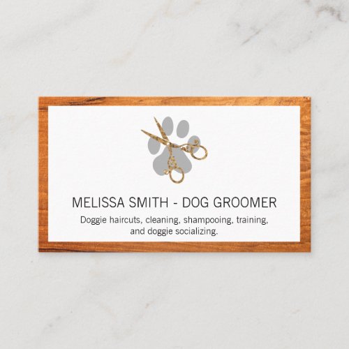 Elegant Dog Groomer  Wood Grain Business Card