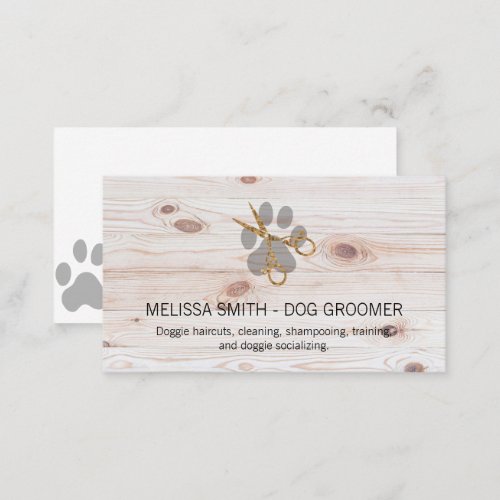 Elegant Dog Groomer  Wooden Boards Business Card