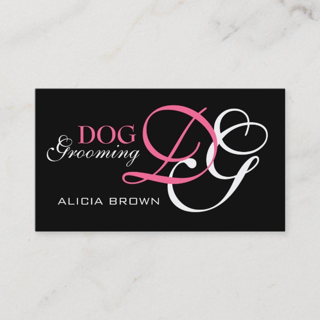 Elegant Dog Grooming Business Card Monogram (Front)