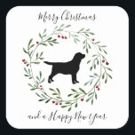 Elegant Dog Merry Christmas Wreath Black Labrador Square Sticker<br><div class="desc">Send christmas greetings this holiday season with this elegant Merry Christmas black labrador in a wreath design stickers, and matching decor . A wonderful gift to all Labrador Lovers. Visit our collection for matching black lab christmas cards, home decor, and gifts. COPYRIGHT © 2020 Judy Burrows, Black Dog Art -...</div>