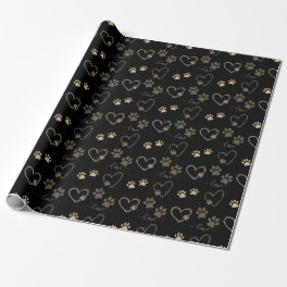 Elegant DOG PAW PRINTS and LOVE HEARTS Wrapping Paper