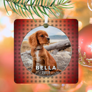 Elegant Dog Pet Photo Golden Snowflakes Christmas Metal Ornament