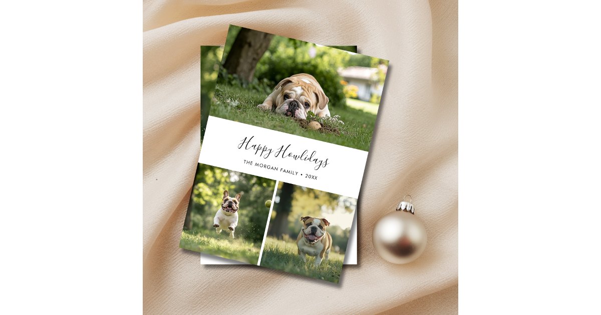 Elegant Dog Photo Christmas Happy Howlidays Pet Holiday Card | Zazzle