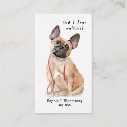 Elegant dog sitter watercolor bulldog business card