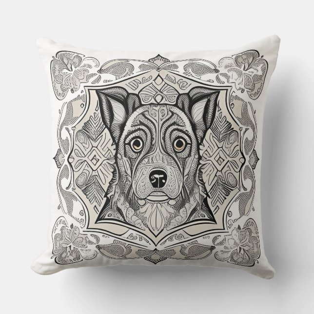 Elegant Dog Sketch Line Art Modern Minimal  Throw Pillow (Front)