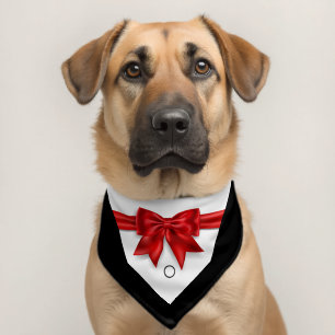 Elegant dog tuxedo red bowtie wedding adjustable pet bandana collar
