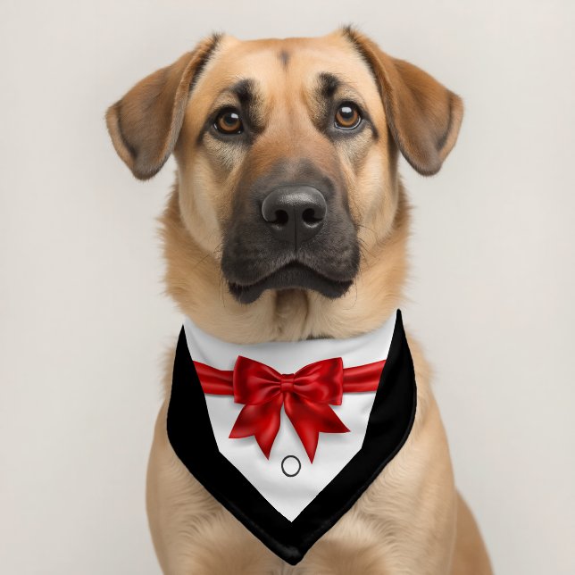 Elegant dog tuxedo red bowtie wedding adjustable pet bandana collar (Dog 2)