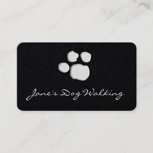 Elegant Dog Walking Paw Print Business Card (Front)