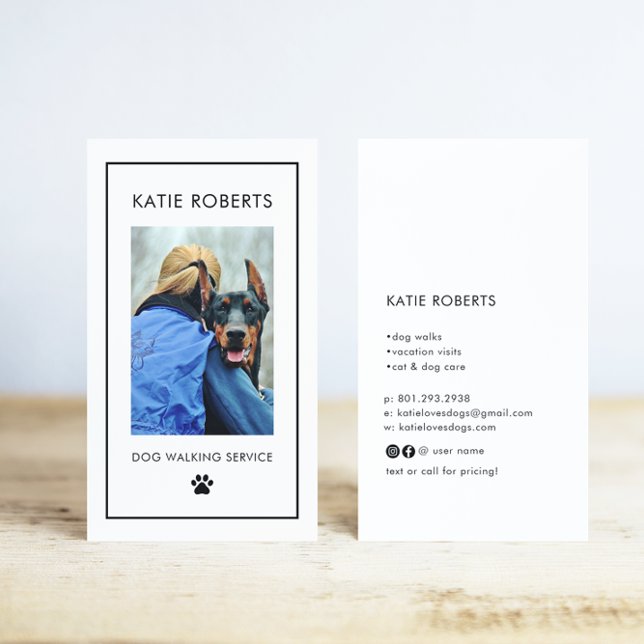 Elegant Dog Walking Pet Sitter Photo Business Card (Creator Uploaded)