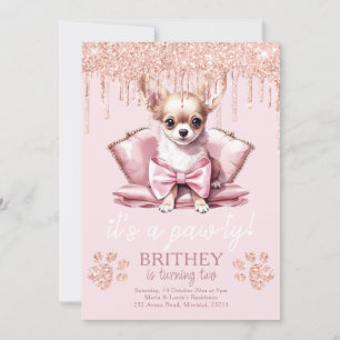 Elegant Dog with Glitter Birthday Invitation