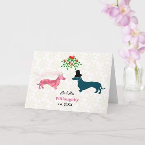 Elegant Dogs Mistletoe Christmas Newlyweds Card