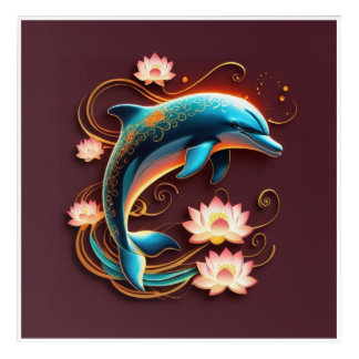 Elegant Dolphin and Lotus Flower Art