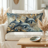 Elegant Dolphins with Golden Floral Waves