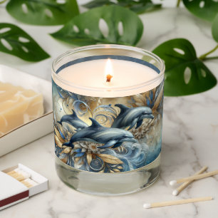 Elegant Dolphins with Golden Floral Waves Scented Candle