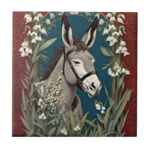Elegant Donkey and Lily of The Valley Flowers Ceramic Tile