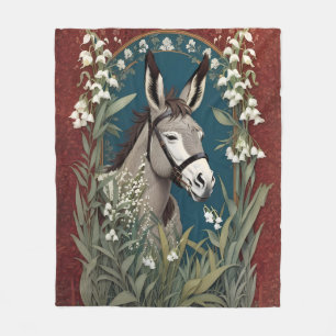 Elegant Donkey and Lily of The Valley Flowers Fleece Blanket