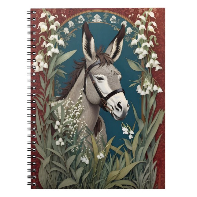 Elegant Donkey and Lily of The Valley Flowers Notebook (Front)