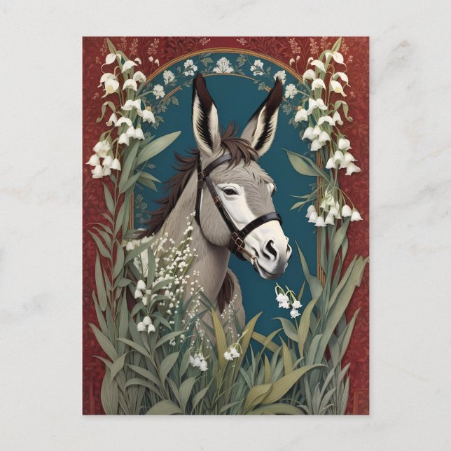 Elegant Donkey and Lily of The Valley Flowers Postcard (Front)