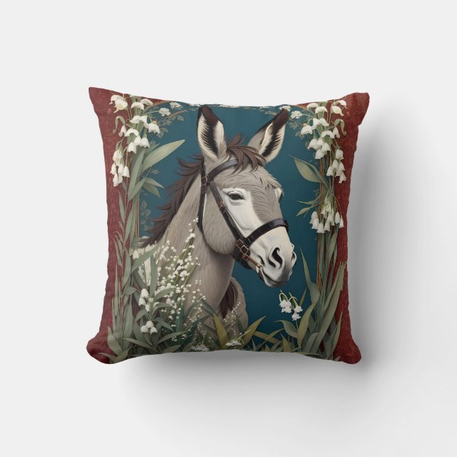 Elegant Donkey and Lily of The Valley Flowers Throw Pillow (Front)