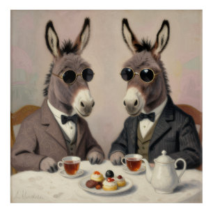 "Elegant Donkeys Having Tea  Whimsical Wallart 🖼️ Acrylic Print