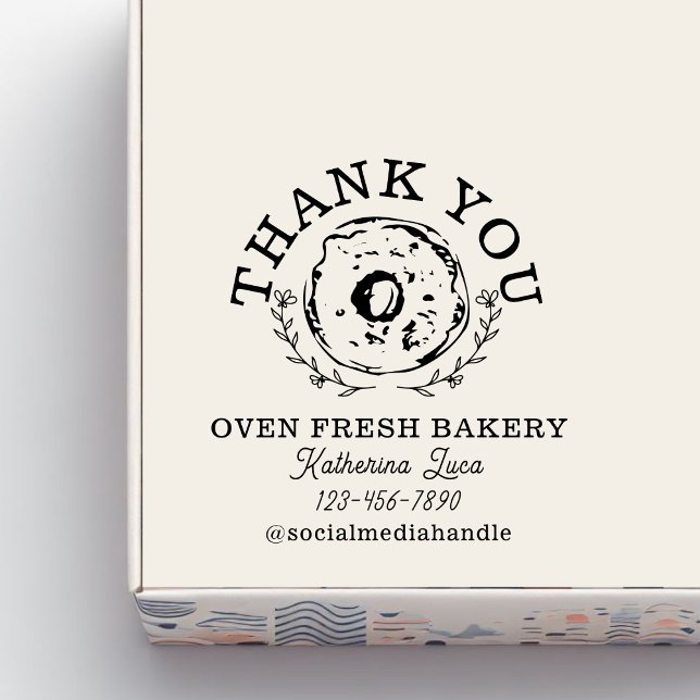 Elegant  Donut Thank You Name Bakery  Rubber Stamp (Creator Uploaded)