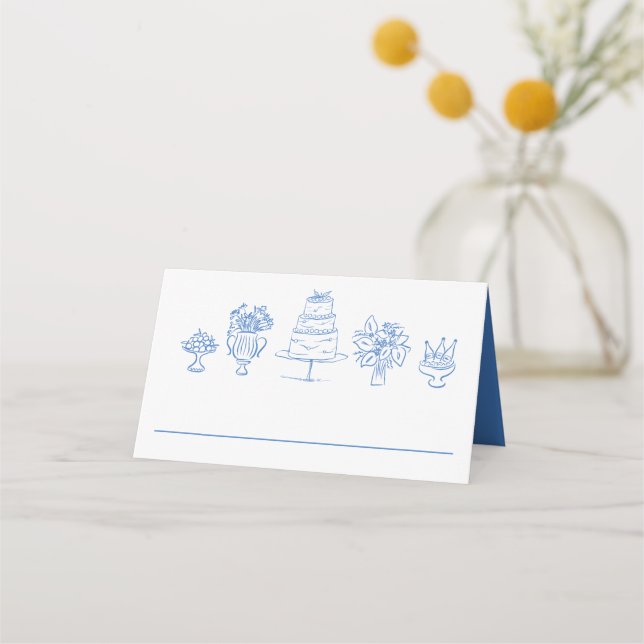 Elegant Doodles Hand Drawn Scribbles Wedding Party Place Card (Front)